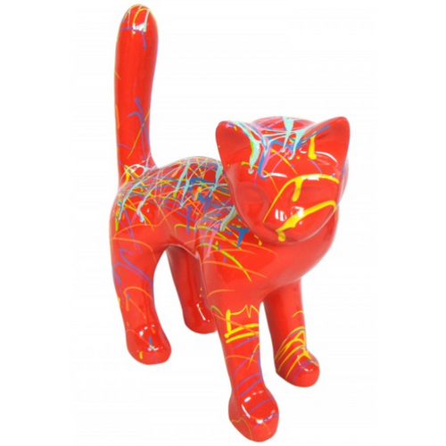 Statue Chat Animaux Resine - 45cm -Graffiti Rouge