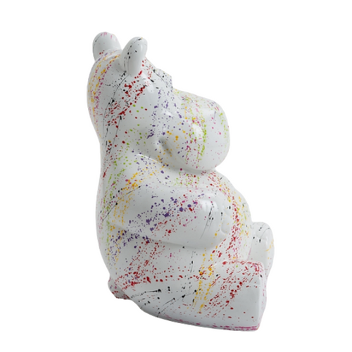 Statue Hippopotame Animaux Resine - 50cm - Graffiti Blanc