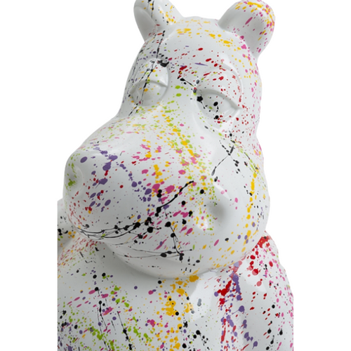 Statue Décorative Hippopotame en Résine - 15 cm - Design Graffiti Blanc