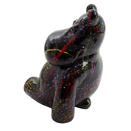 Statue d'Hippopotame en Résine - 15cm - Design Graffiti Noir