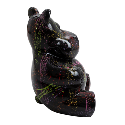 Statue d'Hippopotame en Résine - 15cm - Design Graffiti Noir