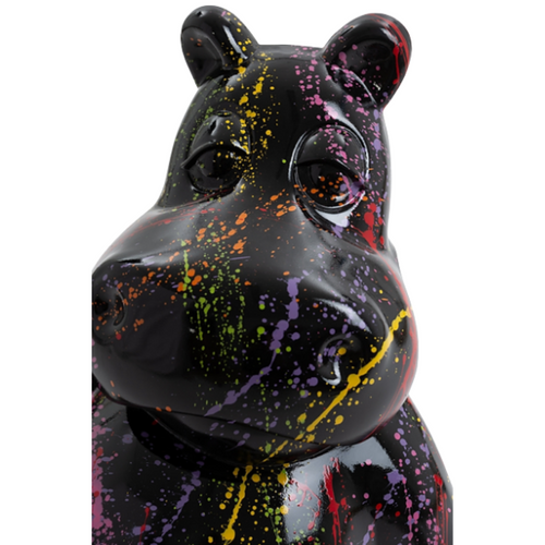 Statue d'Hippopotame en Résine - 15cm - Design Graffiti Noir