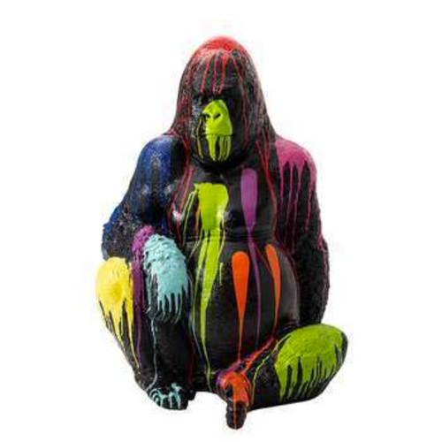 Statue de Gorille Assis en Résine - 75cm - Finition Multicolore Noir