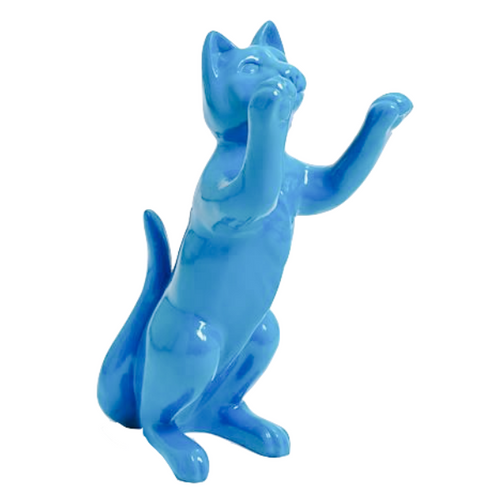 Statue de Chat en Résine Artisanale - 55cm - Teinte Ciel