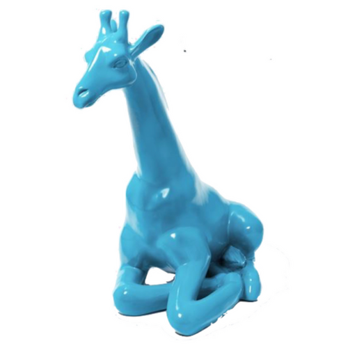 Statue de Girafe en Résine - 90cm - Couleur Bleu Ciel