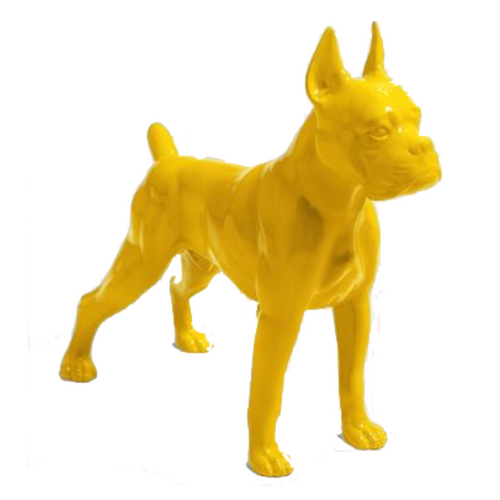 Statue Résine Chien Boxer - 50cm - Couleur Jaune