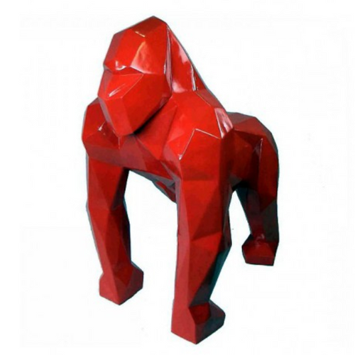 Statue de Gorille Origami en Résine - 140cm - Couleur Rouge Éblouissante