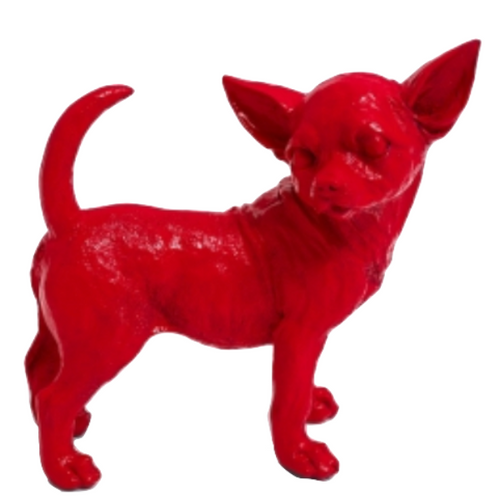 Statue Chien Chihuahua Animaux Resine - 30cm - Rouge