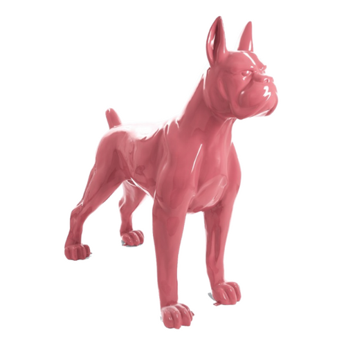 Statue en Résine de Chien Boxer - 110cm - Couleur Rose Pâle