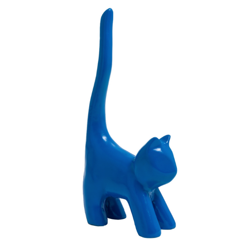 Statue de Chat en Résine - 30 cm - Bleu Nuit