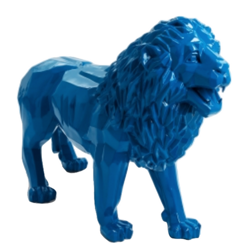 Statue Lion Animaux Resine Origami - 100cm - Bleu