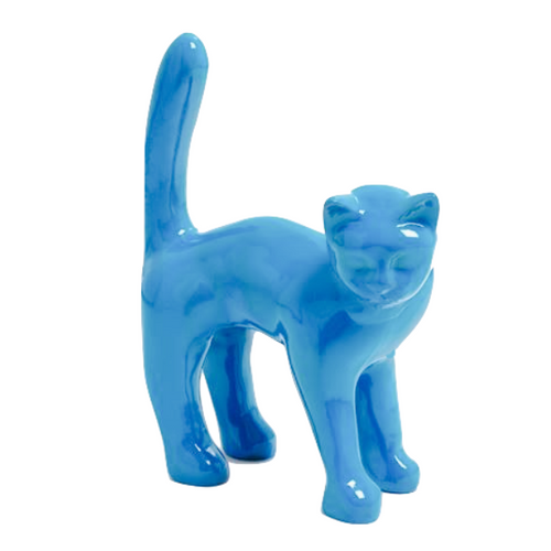 Statue Chat Animaux Resine - 45cm - Bleu Ciel