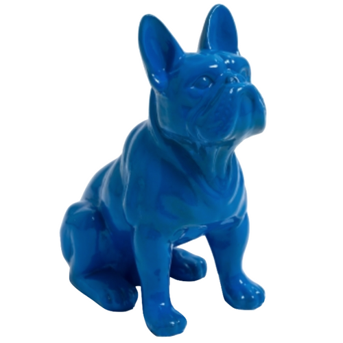 Statue Résine Bouledogue Français - 30cm - Bleu Éclatant