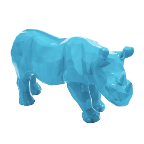 Statue Rhinoceros Origami Animaux Resine - 100cm - Bleu Ciel