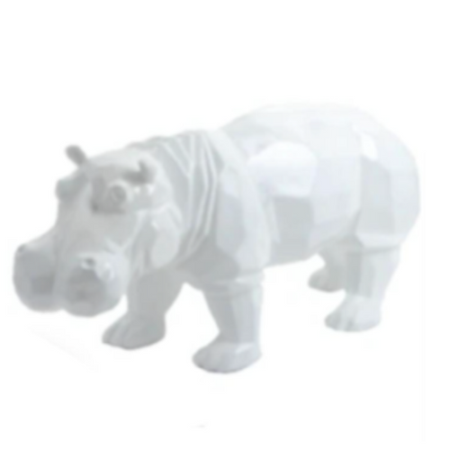 Statue en Résine d'Hippopotame Origami - 95cm - Couleur Blanche