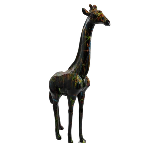 Statue de Girafe en Résine - 210cm - Design Graffiti Noir