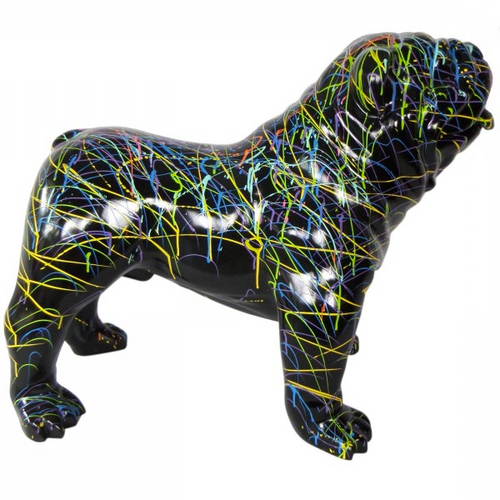 Statue Résine Bouledogue Anglais 90cm - Design Graffiti Noir