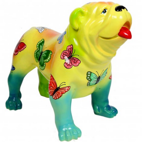 Statue Chien Bouledogue Anglais Animaux Resine - 30cm - Papillons