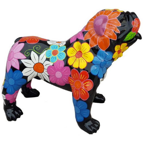 Statue Chien Bouledogue Anglais Animaux Resine - 160cm - Multi Fleuri