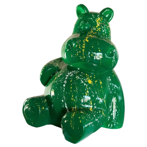 Statue Décorative Hippopotame en Résine - 15 cm - Graffiti Vert