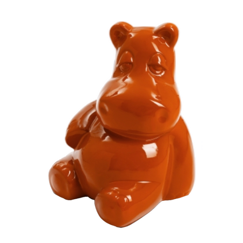 Statue Résine Géante d'Hippopotame - 100cm - Couleur Orange Exotique