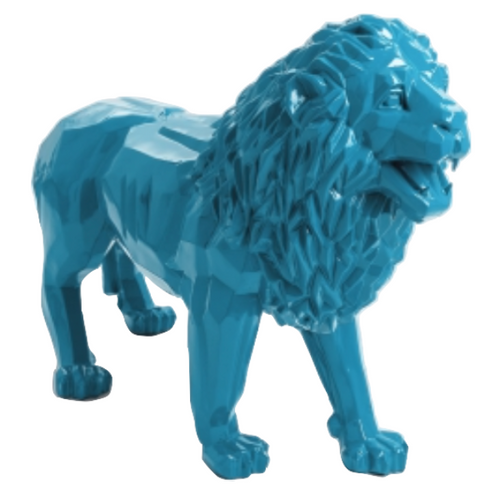 Statue Lion Animaux Resine Origami - 100cm - Bleu Ciel