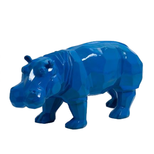 Statue Élégante d'Hippopotame en Résine - 95cm - Bleu Nuit