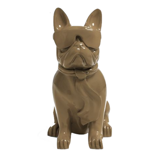 Sculpture Résine Chien Bouledogue Français - 60cm - Marron Élégant