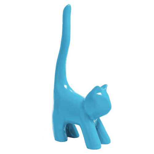 Statue de Chat en Résine - 30cm - Couleur Ciel