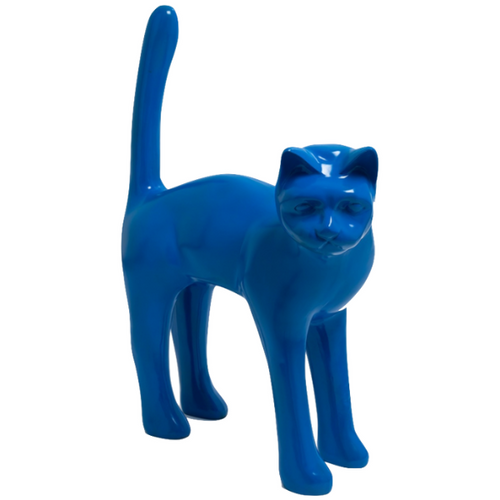 Statue de Chat en Résine - 105cm - Bleu Nuit Élégant