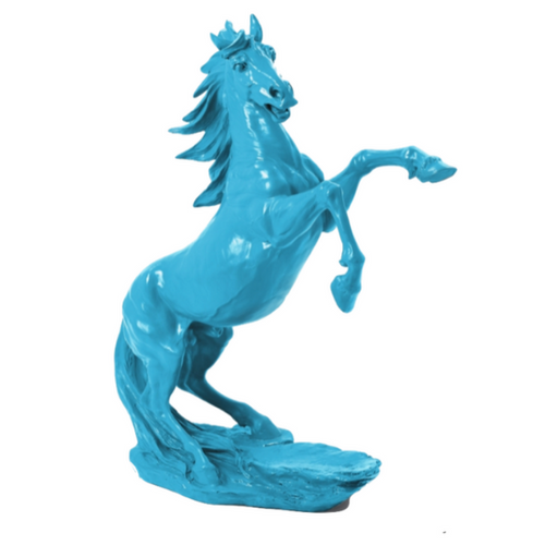 Statue en Résine de Cheval - 90 cm - Couleur Bleu Ciel