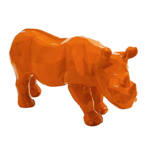 Statue Rhinoceros Origami Animaux Resine - 100cm - Orange