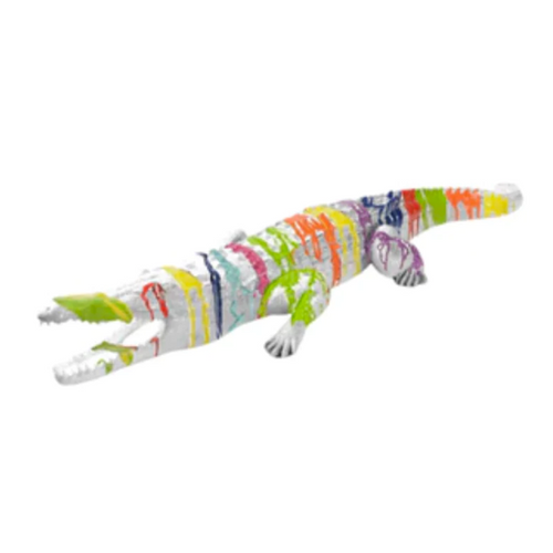 Statue en Résine de Crocodile - 320 cm - Finition Multi-Couleurs Blanc