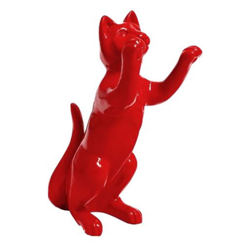 Statue de Chat en Résine - 55 cm - Couleur Rouge Éblouissante