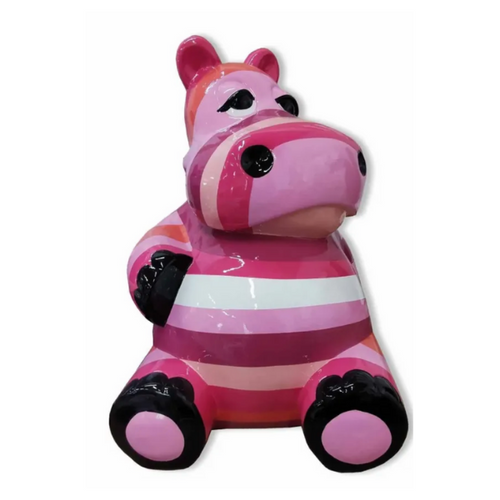 Statue d'Hippopotame en Résine - 100 cm - Finition Tagada Rose