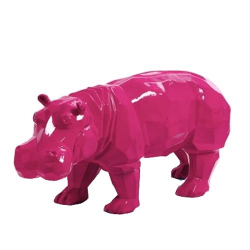 Statue en Résine d'Hippopotame Origami - 95 cm - Fuchsia Éclatant