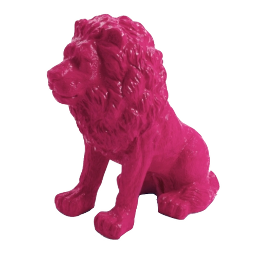 Statue Lion Animaux Resine - 65cm - Rose Fushia