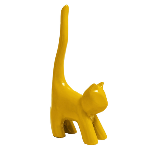 Statue de Chat en Résine - 30 cm - Couleur Jaune