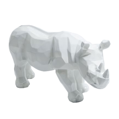 Statue Rhinoceros Origami Animaux Resine - 100cm - Blanc