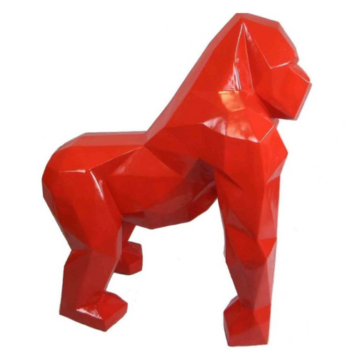 Statue de Gorille Origami en Résine - 140cm - Couleur Rouge Éblouissante