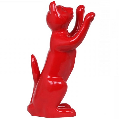 Statue de Chat en Résine - 55 cm - Couleur Rouge Éblouissante