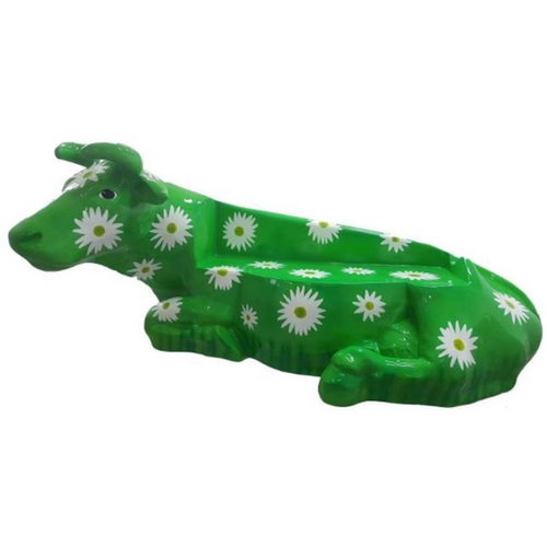 Statue Vache Banc Animaux Resine - 225cm - Vert Fleuri