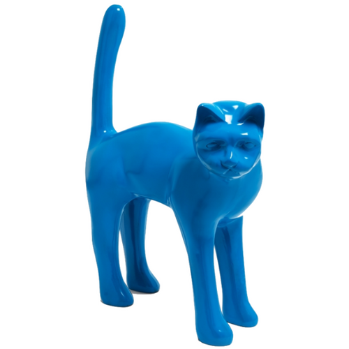 Statue de Chat en Résine - 105 cm - Couleur Bleu Éclatant