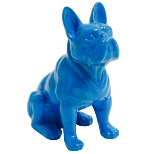 Statue Résine Chien Bouledogue Français - 30cm - Couleur Ciel