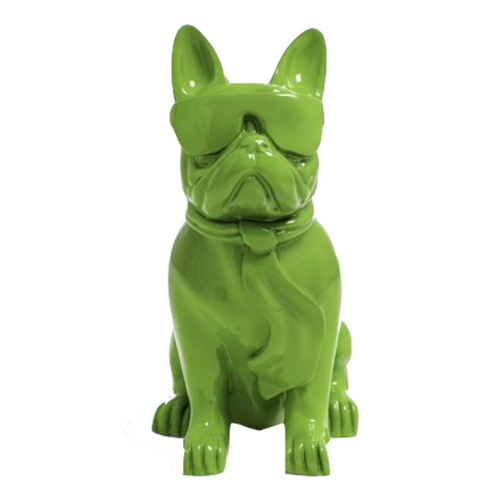 Statue Chien Bouledogue Francais Animaux Resine - 35cm - Vert Pomme