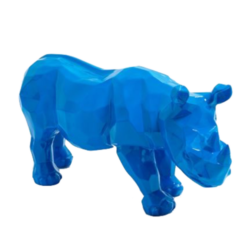 Statue Rhinoceros Origami Animaux Resine - 100cm - Bleu