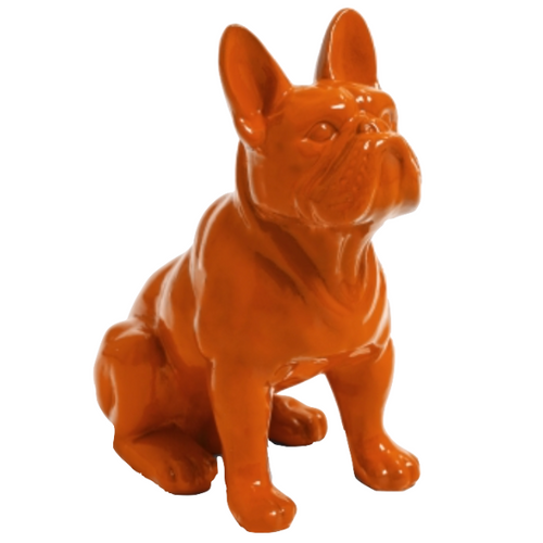 Statue de Bouledogue Français en Résine - 30cm - Teinte Orange Vibrante