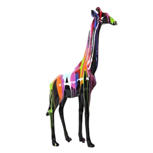 Statue de Girafe en Résine - 210 cm - Finition Multicolore Noir