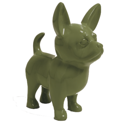 Statue Décorative Chien Chihuahua en Résine - 90cm - Couleur Vert Kaki