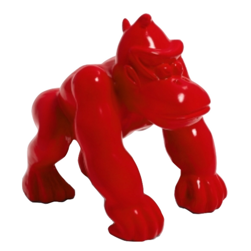 Statue Gorille Poing Animaux Resine - 40cm - Rouge